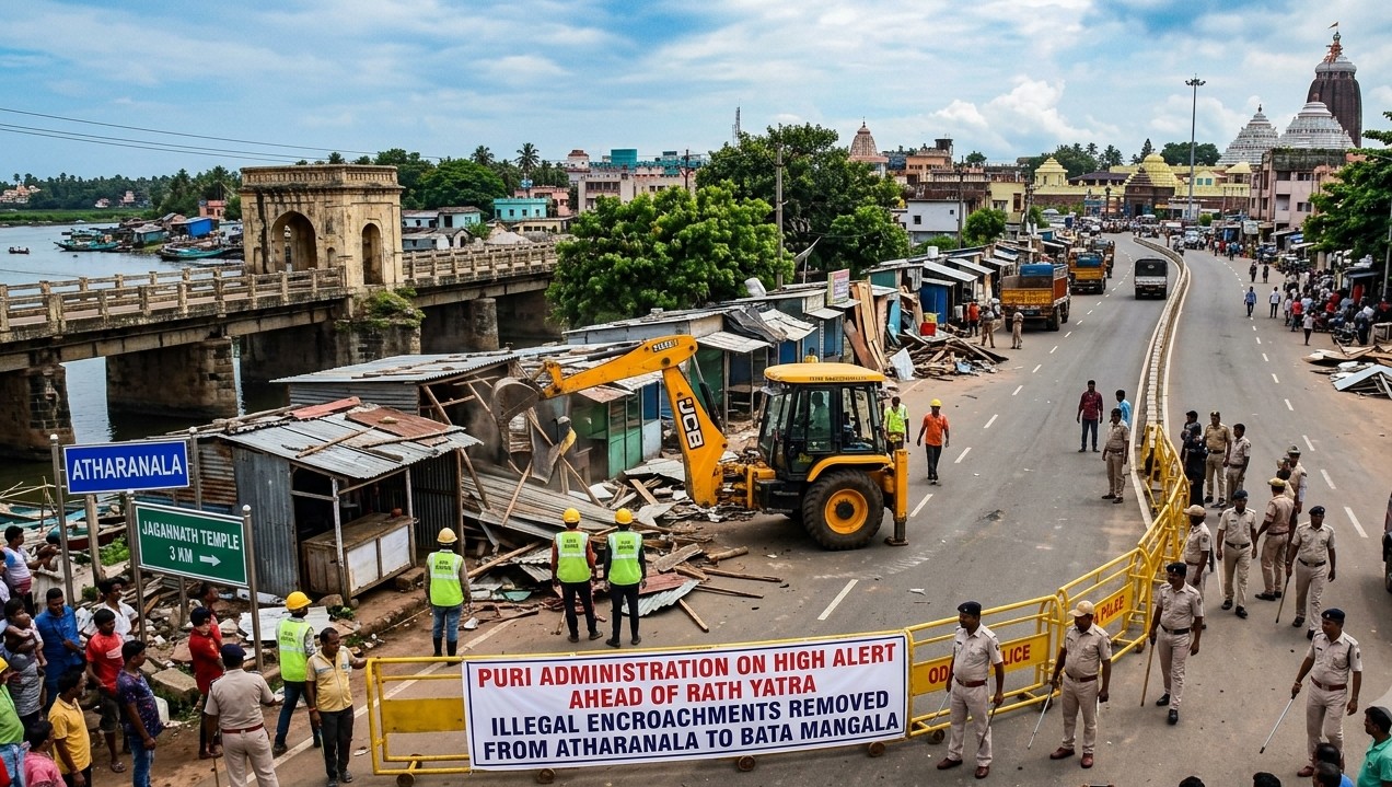 Puri Administration on High Alert Ahead of Rath Yatra; Illegal Encroachments Removed from Atharanala to Bata Mangala